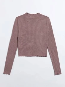 SHEIN Qutie 生菜邊華夫格針織T恤 - 紅木色 - 查看 2