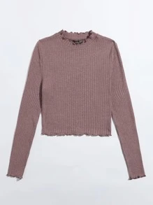 SHEIN Qutie 生菜邊華夫格針織T恤 - 紅木色 - 查看 3