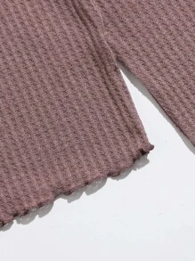 SHEIN Qutie 生菜邊華夫格針織T恤 - 紅木色 - 查看 5