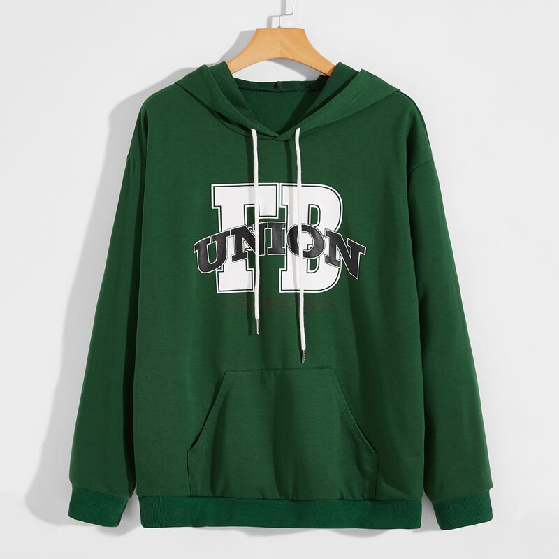

Guys Kangaroo Pocket Letter Graphic Hoodie, Green