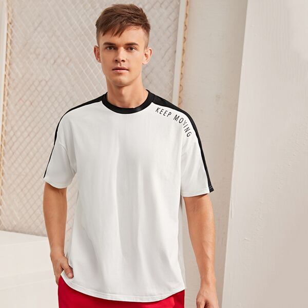 

Men Slogan Graphic Contrast Sideseam Tee, White