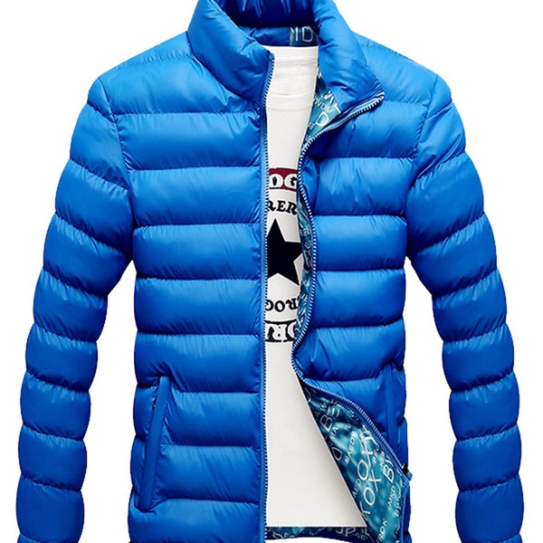 

Men Funnel Neck Slant Pocket Puffer Jacket, Blue