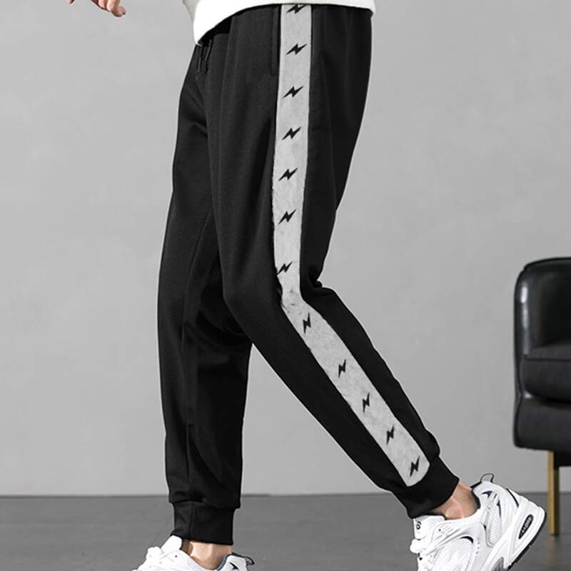 

Guys Drawstring Waist Lightning Print Sweatpants, Black