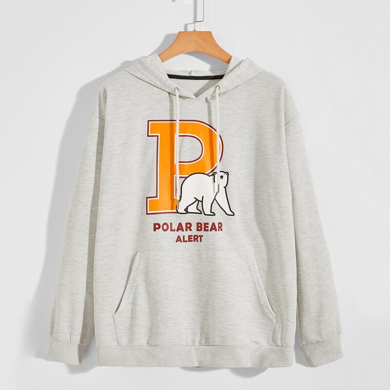 

Guys Animal & Letter Graphic Hoodie, Light grey