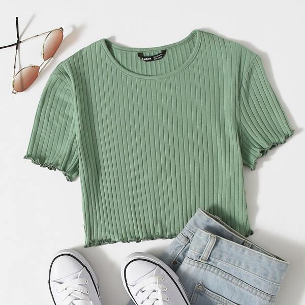 

Lettuce Trim Rib-knit Crop Top, Mint green