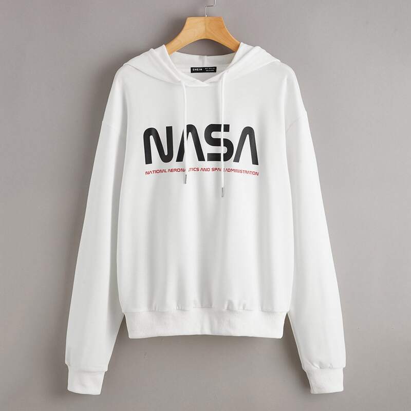 

Letter Graphic Drawstring Hoodie, White