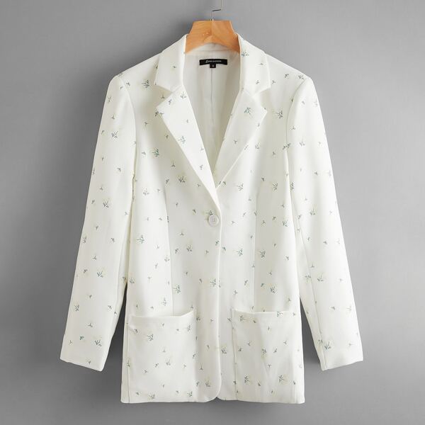 

Ditsy Floral Dual Pocket Blazer, White