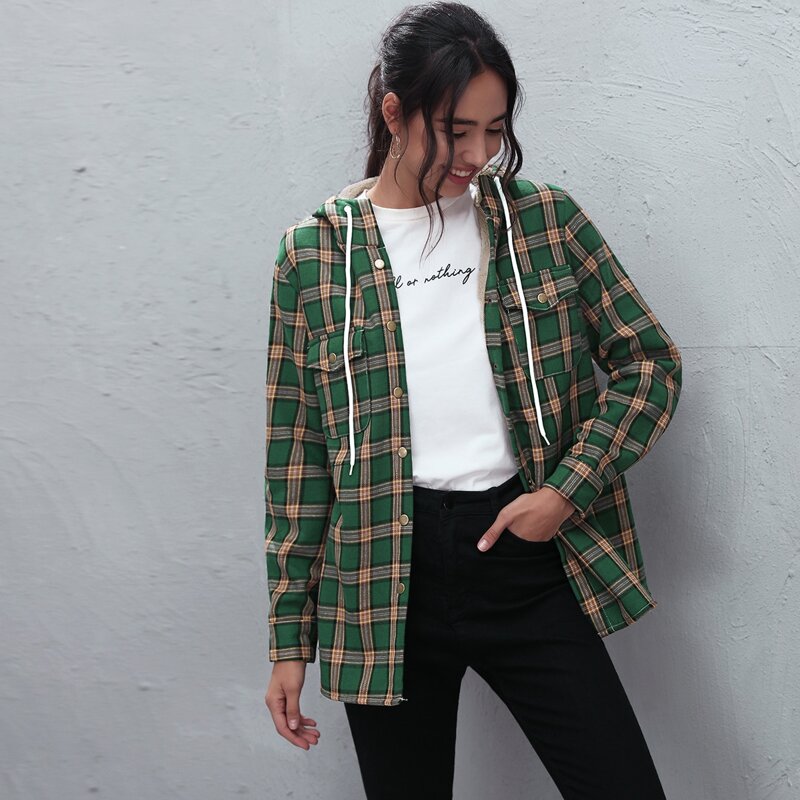 

Tartan Plaid Flap Pocket Shearling Lined Coat, Multicolor