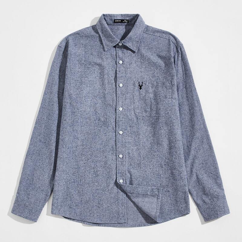 

Guys Elk Embroidered Patch Pocket Shirt, Dusty blue