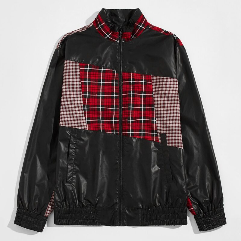 

Guys Tartan Panel Windbreaker Jacket, Black