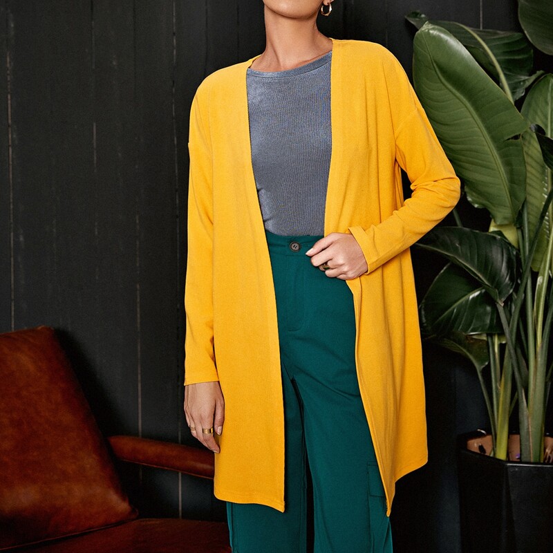 

Open Front Drop Shoulder Coat, Yellow