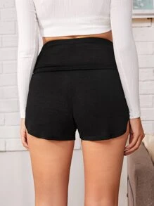 SHEIN Maternity Tie Front Curved Hem Shorts - Black - View 2