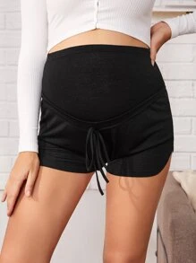 SHEIN Maternity Tie Front Curved Hem Shorts - Black - View 5