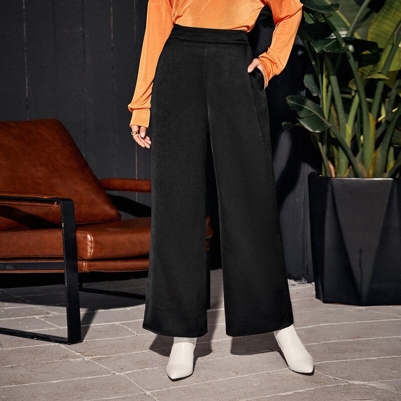 

Zip Back Wide Leg Silky Pants, Black
