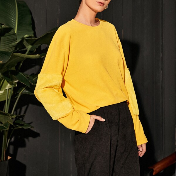 

Drop Shoulder Contrast Teddy Tee, Yellow