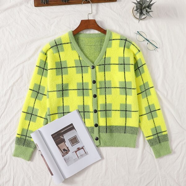 

Geo Pattern Button Placket Cardigan, Multicolor