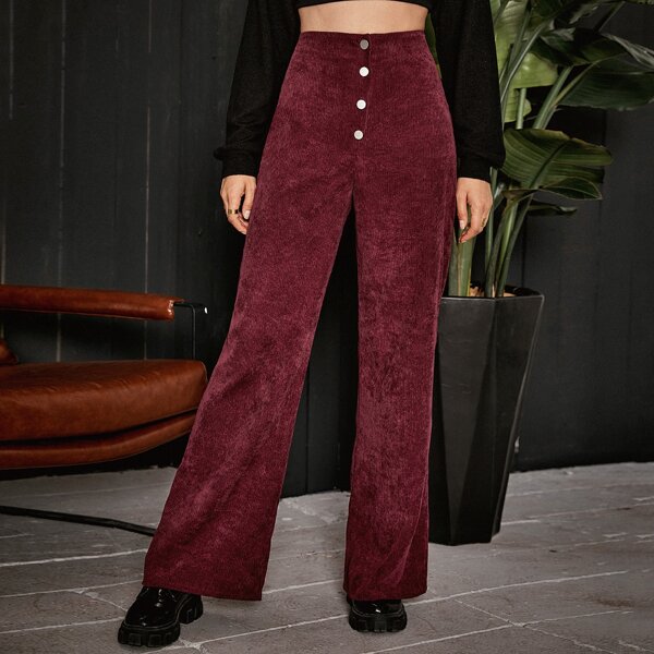 

Button Fly Palazzo Cord Pants, Maroon