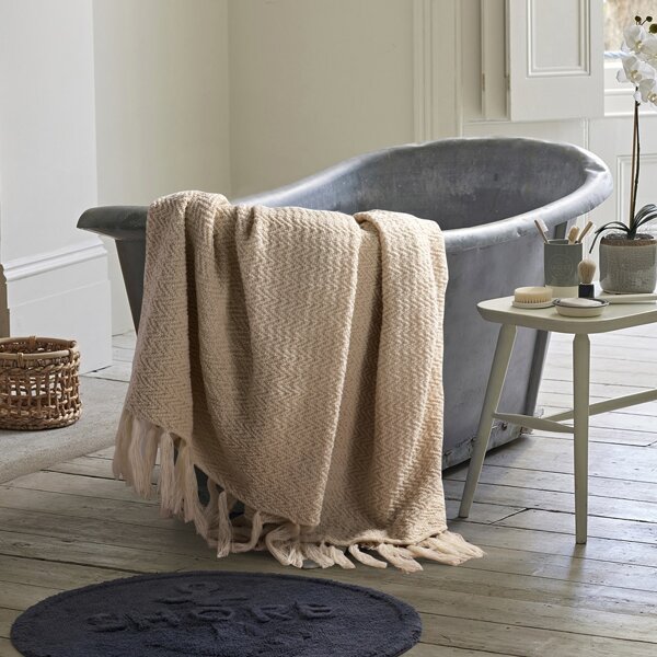 

1pc Solid Knitted Tassel Blanket, Beige
