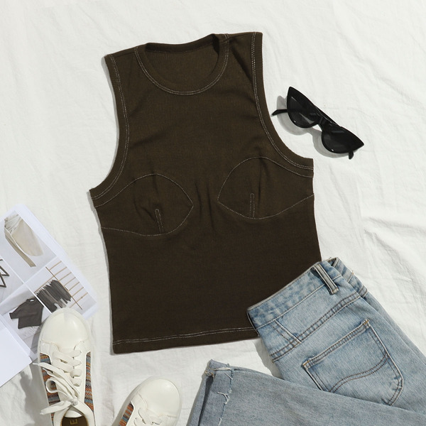 

Rib-knit Solid Tank Top, Chocolate brown
