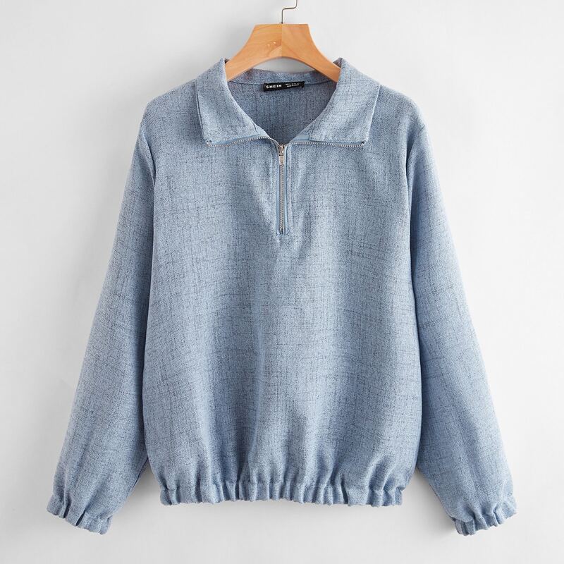 

Half Zipper Placket Linen Look Jacket, Baby blue