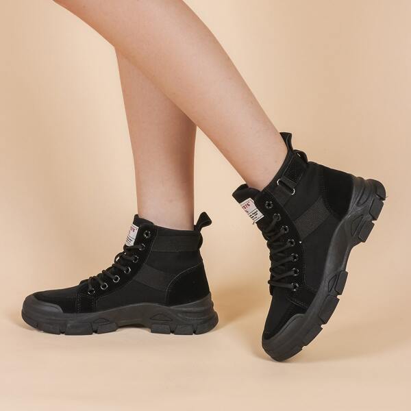 

Lace-up Front Wide Fit High-top Sneakers, Black