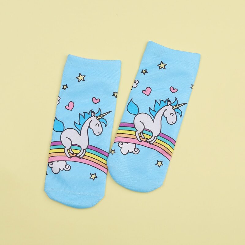 

1pair Cartoon Unicorn Socks, Baby blue