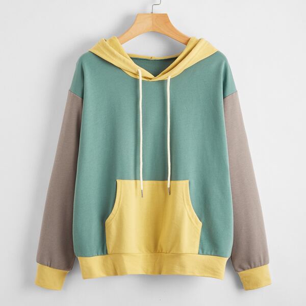 

Drop Shoulder Colorblock Drawstring Hoodie, Multicolor
