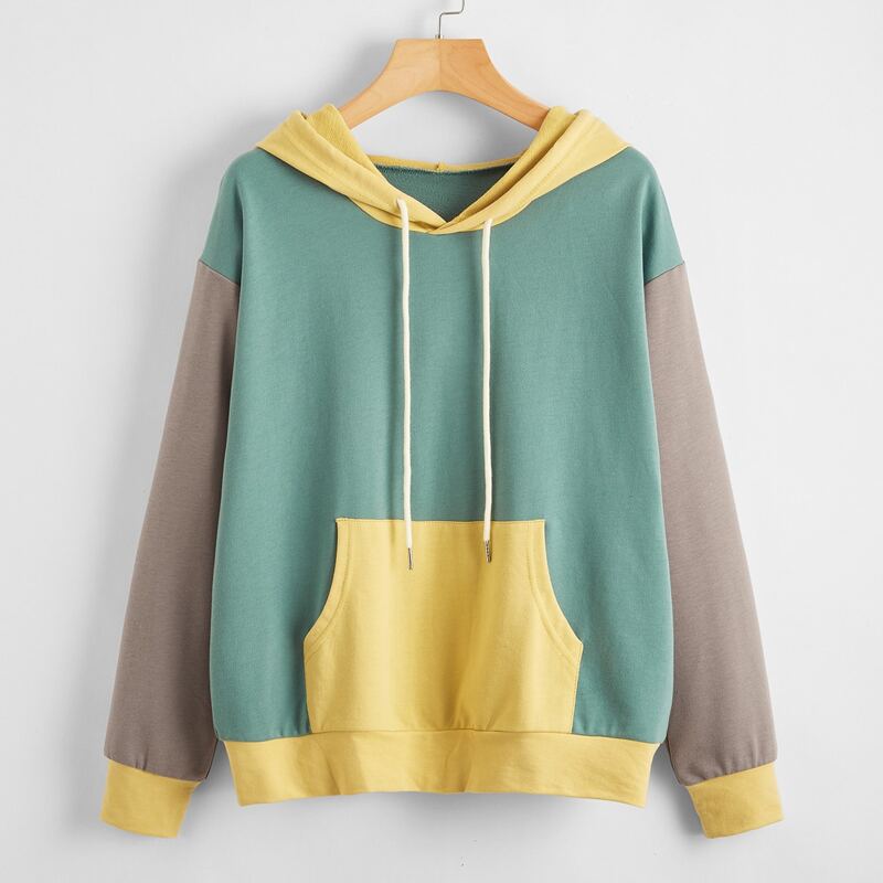 

Drop Shoulder Colorblock Drawstring Hoodie, Multicolor