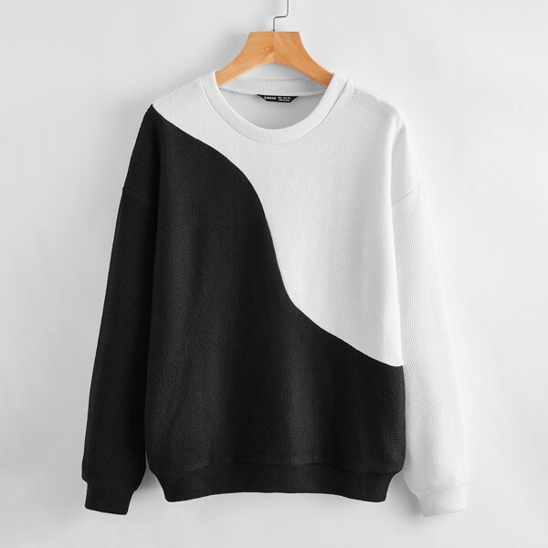 

Drop Shoulder Two Tone Pullover, Black and white