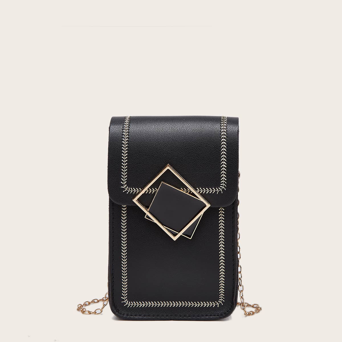 

Stitch Detail Chain Crossbody Bag, Black