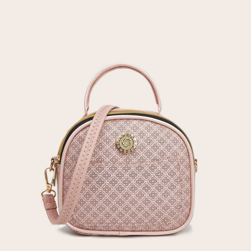 

Rhinestone Decor Satchel Bag, Pink