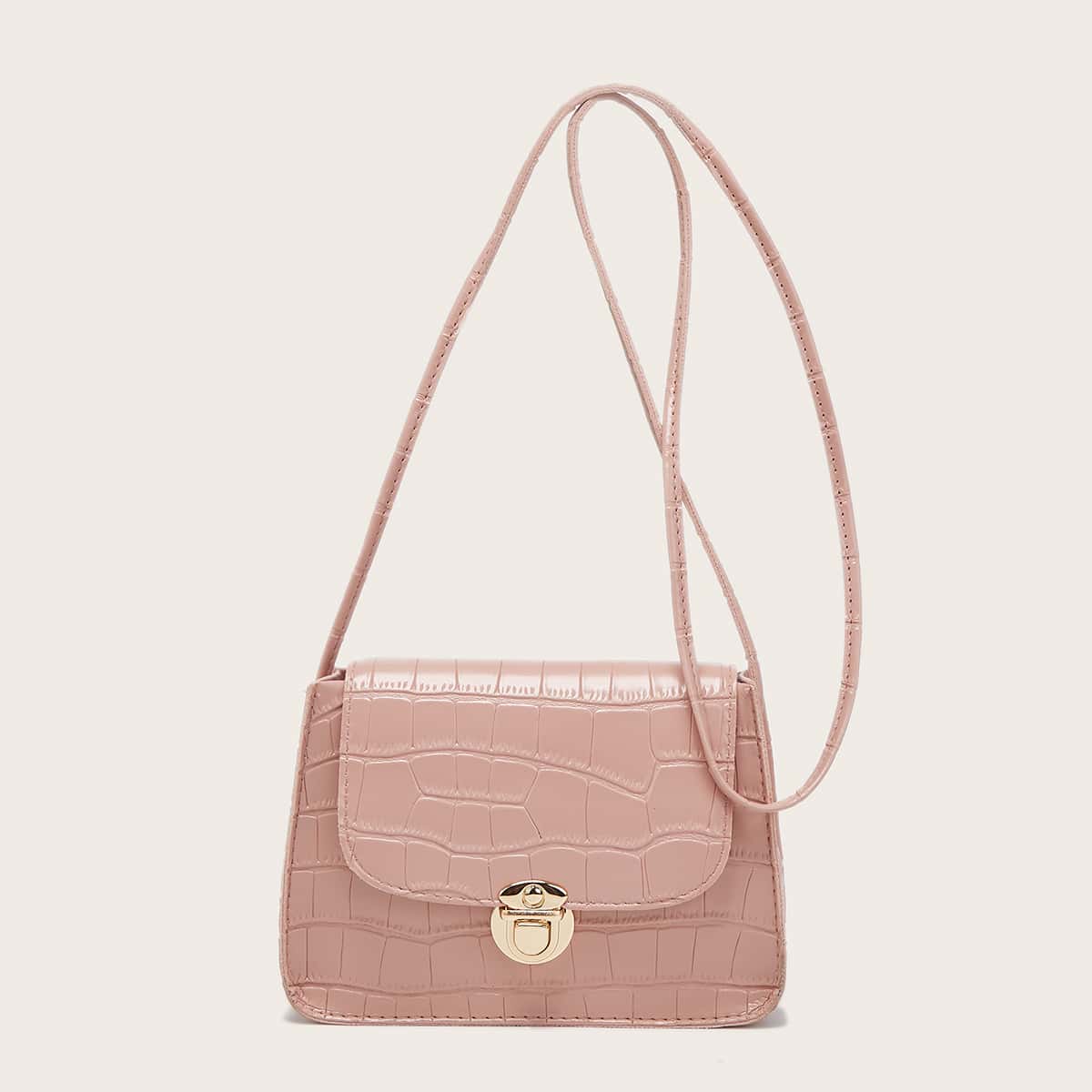 

Faux Croc Leather Crossbody Bag, Pink