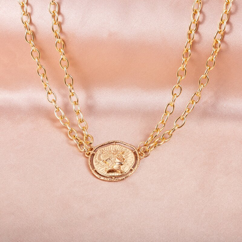 

Figure Coin Pendant Chain Necklace, Gold