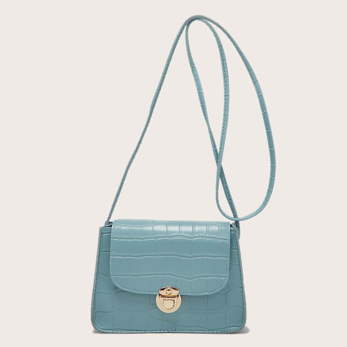 

Crocodile Flap Crossbody Bag, Blue