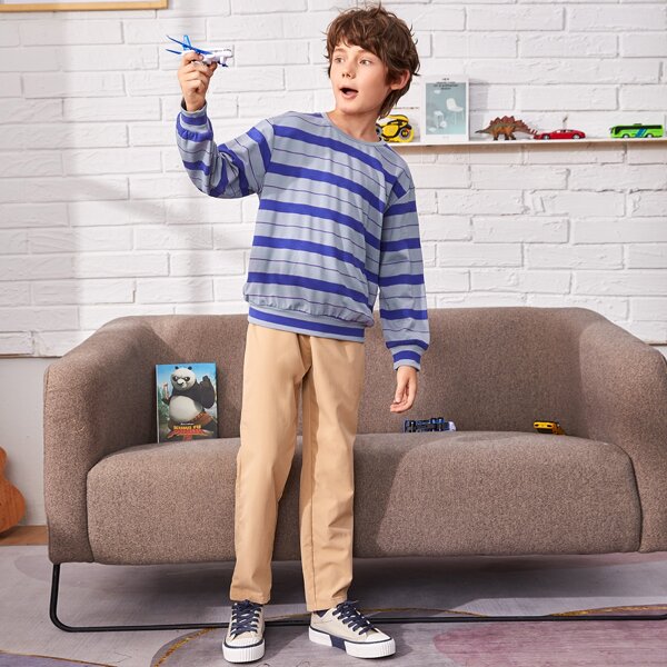 

Boys Round Neck Striped Pullover & Pants Set, Multicolor