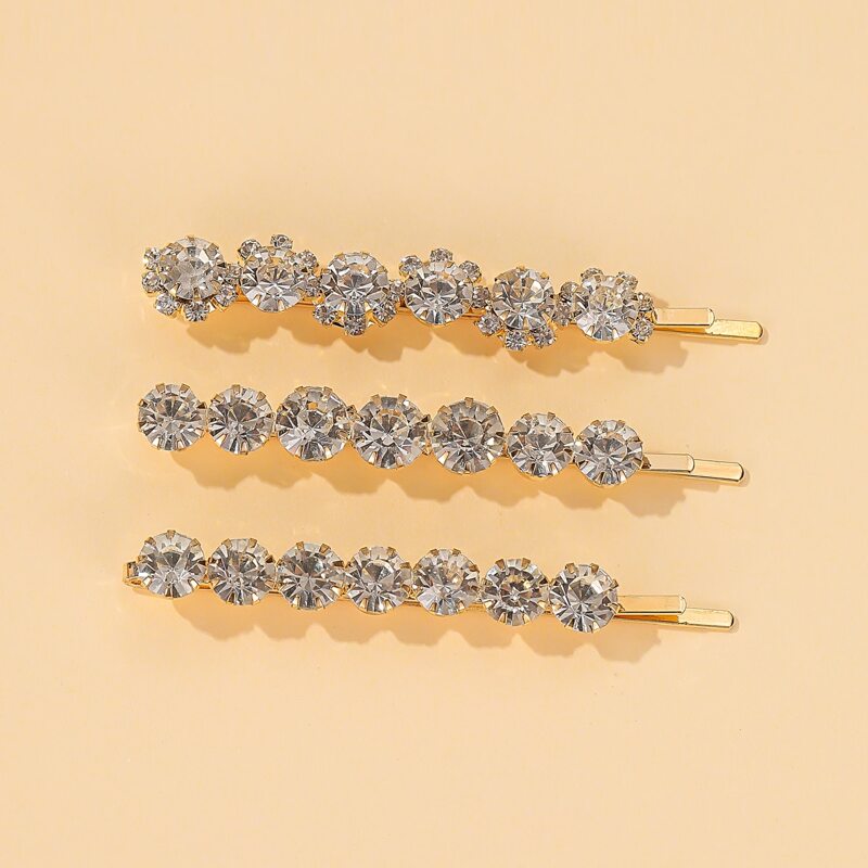 

3pcs Rhinestone Decor Bobby Pin, Gold