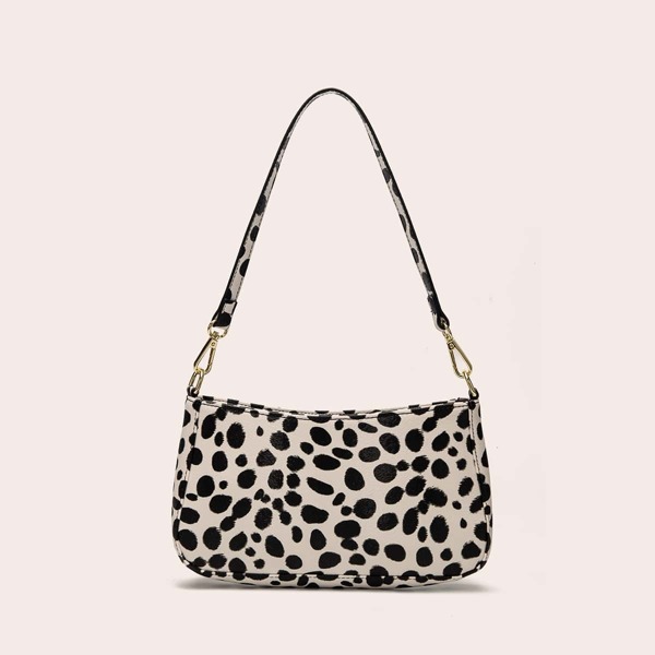 

Leopard Baguette Bag, Black and white