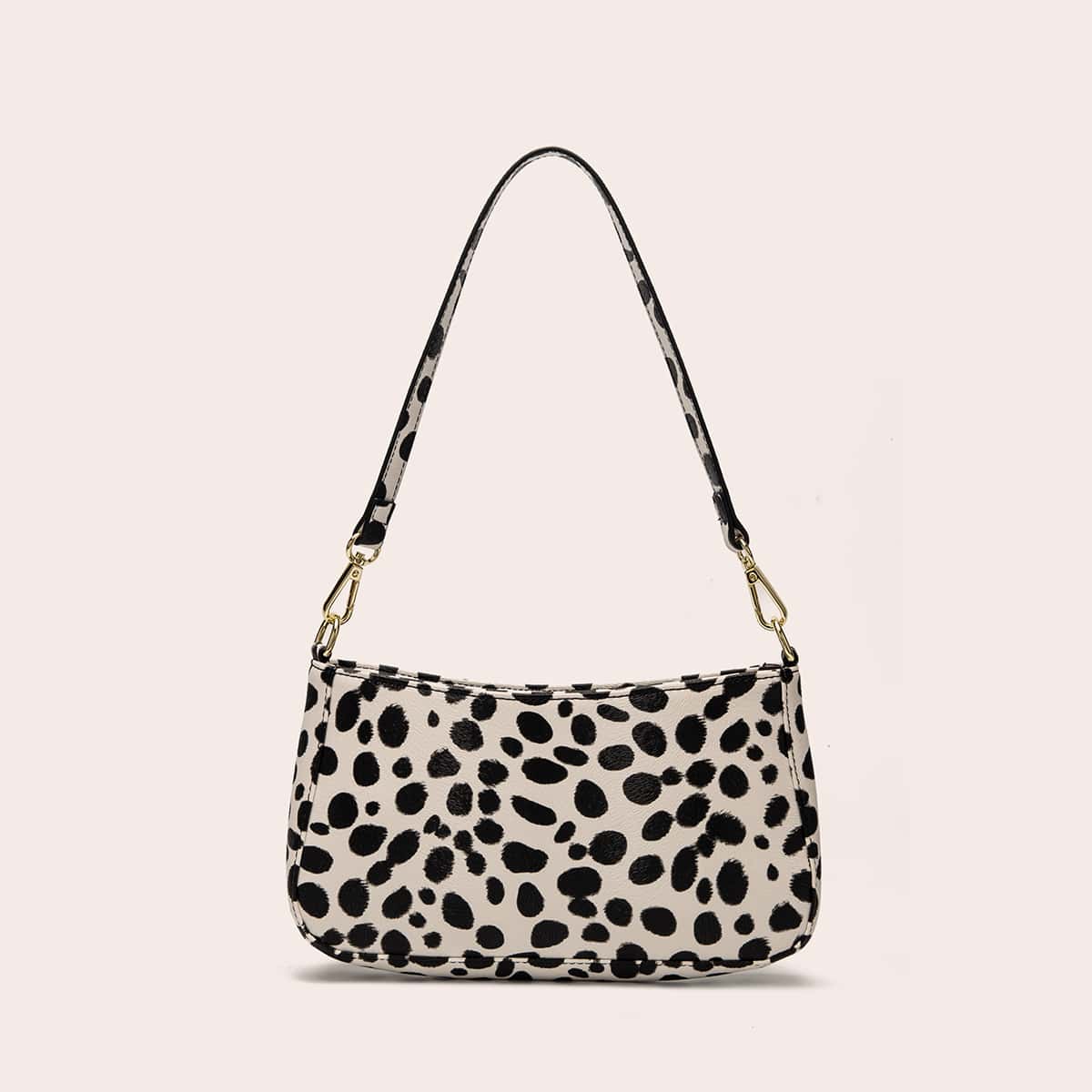 

Leopard Baguette Bag, Black and white