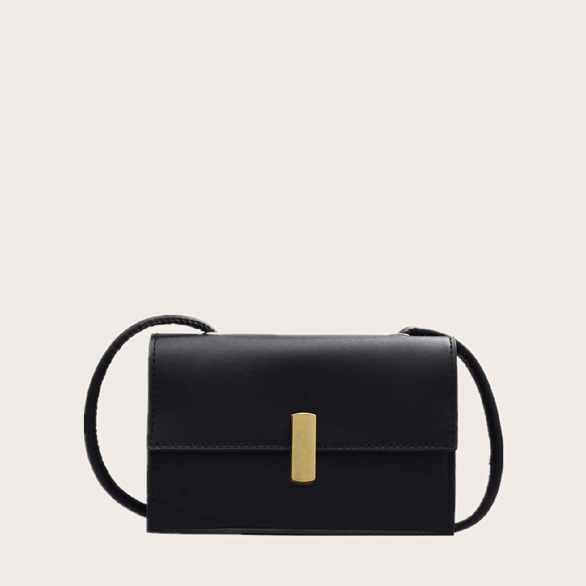 

Metal Decor Flap Crossbody Bag, Black
