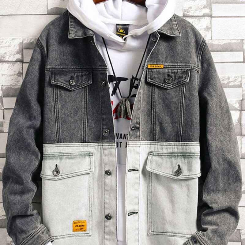 

Guys Two Tone Letter Patched Denim Jacket Without Hoodie, Multicolor