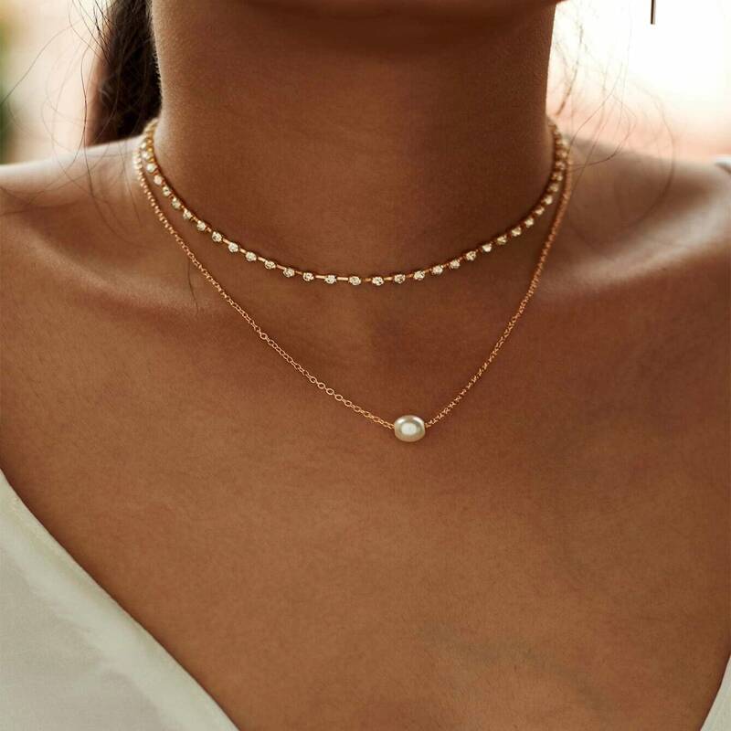 

Faux Pearl & Rhinestone Decor Layered Necklace, Gold