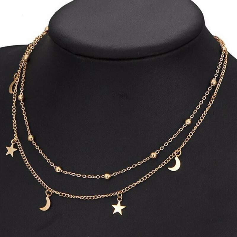 

Star & Moon Decor Layered Chain Necklace, Gold