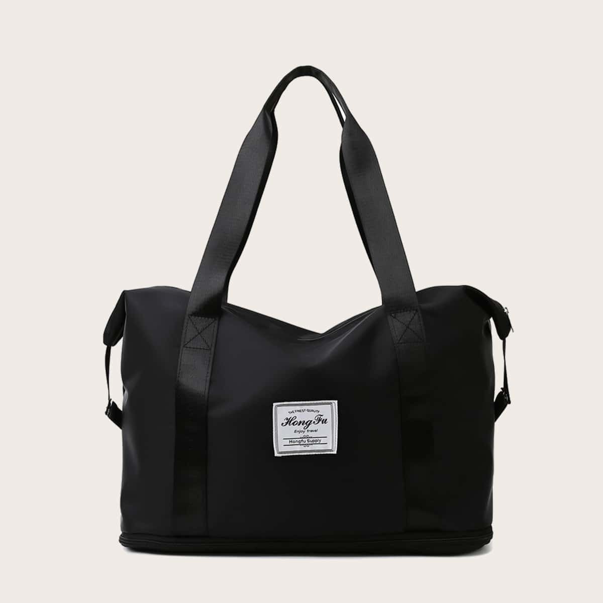 

Letter Patch Tote Bag, Black