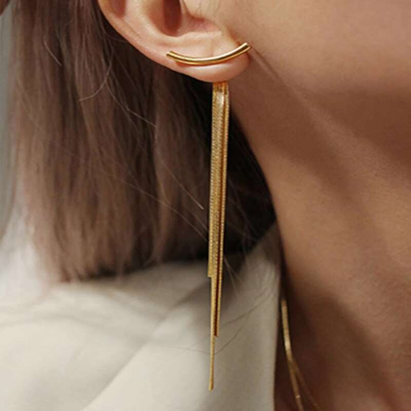

1pair Metal Tassel Earring Jackets, Gold