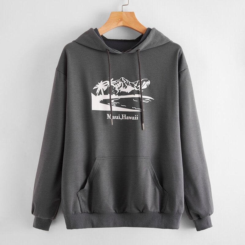 

Letter Tropical Graphic Hoodie, Dark grey
