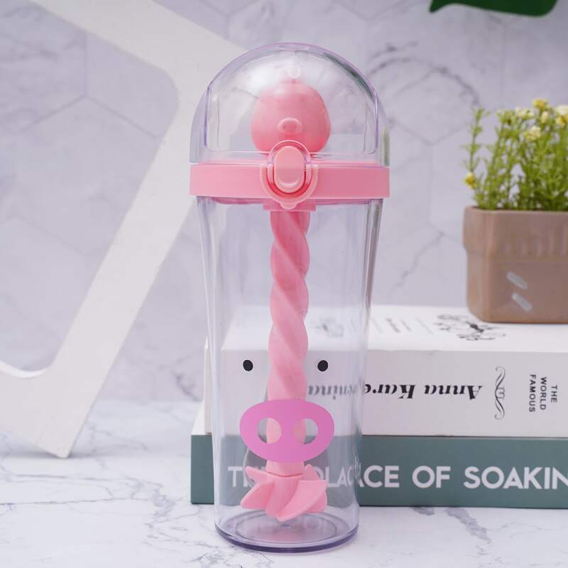 

1pc Kids Cartoon Pig Straw Bottle, Pink