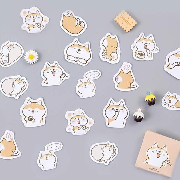 

45pcs Cartoon Dog Print Sticker, Multicolor