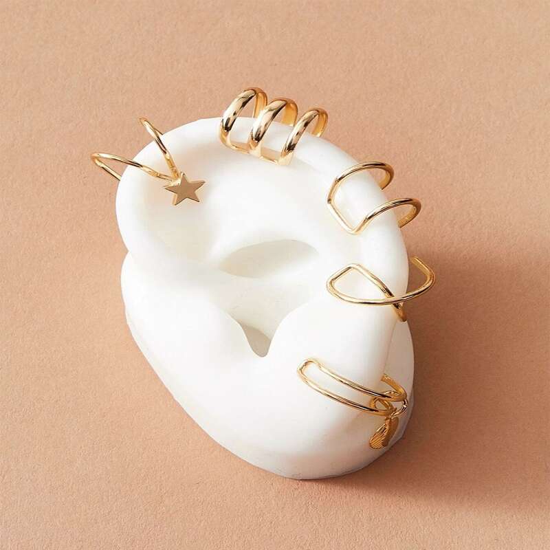 

5pcs Star & Leaf Decor Ear Cuff, Gold