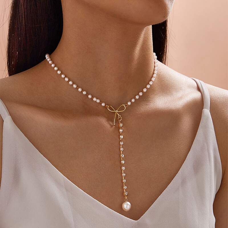 

Faux Pearl & Rhinestone Decor Choker, Gold