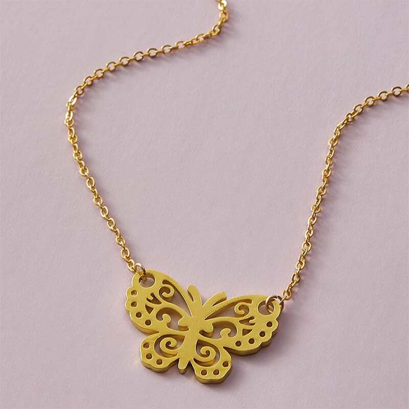 

Hollow Out Butterfly Pendant Necklace, Gold